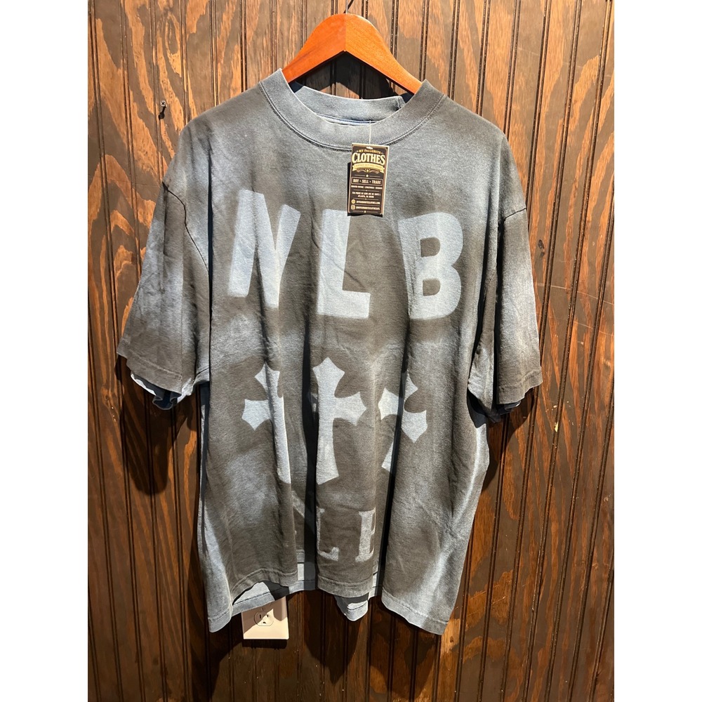 NLB Streetwear Acid Wash Oversized Graphic Tee Charcoal Grey Gothic Cross Shirt